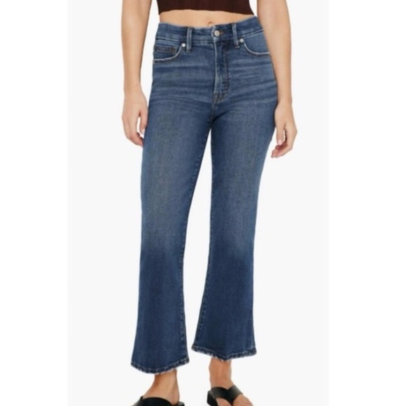 Good American Good Legs Cropped Mini Boot Cut Jeans INDIGO590 10 30 Inches - Picture 1 of 9